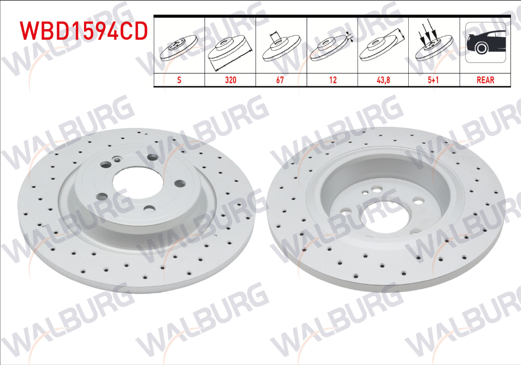WALBURG FREN DISKI ARKA DUZ KAPLAMALI PERFORMANS DELIKLI 5 BJN 320X12X67X43,8 MERCEDES A (W177) 180 - 180 d 200 2018-/CLA (C118) 180 d - 200 2019-/B (W247) 180 - 180 d 2019-/GLA (H247) 200 2020-/GLB (X247)