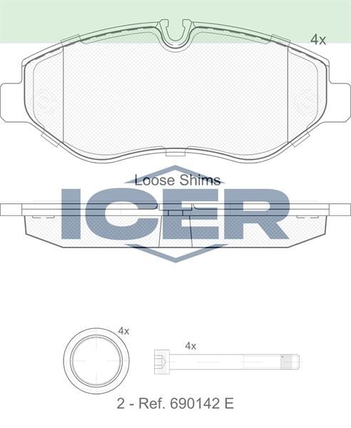 ICER FREN BALATA ON FISLI MERCEDES SPRINTER 3,5T (906) 313 CDI 2006-2009/ 315 CDI 2006-2009 / 316 CDI 2006-2009 / VW CRAFTER 30-35 (2E) 2.5 TDI 2006-2016/ CRAFTER 30-35 (2E) 2.0 TDI 2006-2016/ 2E0698151