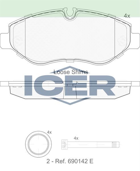 ICER FREN BALATA ON FISLI MERCEDES SPRINTER 3,5T (906) 313 CDI 2006-2009/ 315 CDI 2006-2009 / 316 CDI 2006-2009 / VW CRAFTER 30-35 (2E) 2.5 TDI 2006-2016/ CRAFTER 30-35 (2E) 2.0 TDI 2006-2016/ 2E0698151