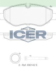 ICER FREN BALATA ON FISLI MERCEDES SPRINTER 3,5T (906) 313 CDI 2006-2009/ 315 CDI 2006-2009 / 316 CDI 2006-2009 / VW CRAFTER 30-35 (2E) 2.5 TDI 2006-2016/ CRAFTER 30-35 (2E) 2.0 TDI 2006-2016/ 2E0698151