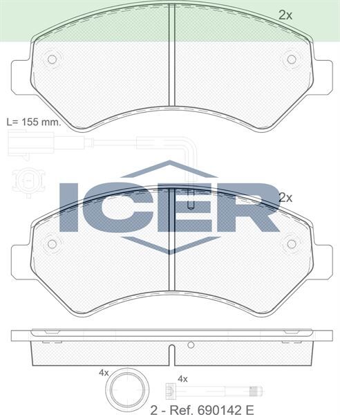 ICER FREN BALATA ON CIFT FISLI FIAT DUCATO III 2006- / PEUGEOT BOXER III 2006-/ CITROEN JUMPER III 2006-/ KARSAN JEST 2012- / DUCATO 2024- 425374