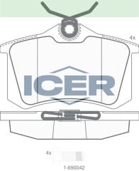 ICER BALATA ARKA 17,4mm GOLF IV-V-VI/JETTA V-VI/POLO III-IV-V-VI/CADDY III/CLIO III/MEGANE III-IV/207/208/307/308/PARTNER/C3 II-III/C4 II/A3 II/A4II-III/A6 II/LEON II-III/IBIZA III-IV/CROSSLAND 1H0698451D