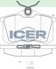 ICER FREN BALATA ARKA 17,4mm GOLF IV-V-VI/JETTA V-VI/POLO III-IV-V-VI/CADDY III/CLIO III/MEGANE III-IV/207/208/307/308/PARTNER/C3 II-III/C4 II/A3 II/A4II-III/A6 II/LEON II-III/IBIZA III-IV/CROSSLAND 1H0698451D
