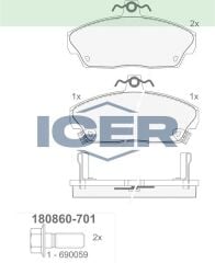 ICER FREN BALATA ON IKAZLI HONDA EURO CIVIC 1991-2005/ ROVER 214 1995-2000/ 416 1995-2000/ GAZ GAZELLE 2012-/ TATA TELCOLINE 1999-2007 45022ST3E10