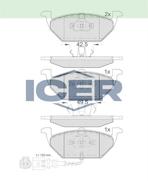 ICER FREN BALATA ON FISLI VW GOLF IV 1.4i 16v 1997-2005/GOLF IV 1.6i 1997-2005/ GOLF V 1.6i 2003-2009/ BORA 1.4i 16v 1998-2005/ AUDI A3 1.6 1996-2003/ LEON 1.9 TDI 1999-2006 1J0698151D