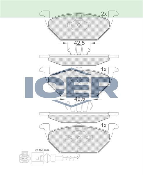 ICER FREN BALATA ON FISLI VW GOLF IV 1.4i 16v 1997-2005/GOLF IV 1.6i 1997-2005/ GOLF V 1.6i 2003-2009/ BORA 1.4i 16v 1998-2005/ AUDI A3 1.6 1996-2003/ LEON 1.9 TDI 1999-2006 1J0698151D