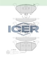ICER FREN BALATA ON FISLI VW GOLF IV 1.4i 16v 1997-2005/GOLF IV 1.6i 1997-2005/ GOLF V 1.6i 2003-2009/ BORA 1.4i 16v 1998-2005/ AUDI A3 1.6 1996-2003/ LEON 1.9 TDI 1999-2006 1J0698151D