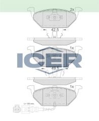 ICER FREN BALATA ON FISLI VW GOLF IV 1.4i 16v 1997-2005/GOLF IV 1.6i 1997-2005/ GOLF V 1.6i 2003-2009/ BORA 1.4i 16v 1998-2005/ AUDI A3 1.6 1996-2003/ LEON 1.9 TDI 1999-2006 1J0698151D