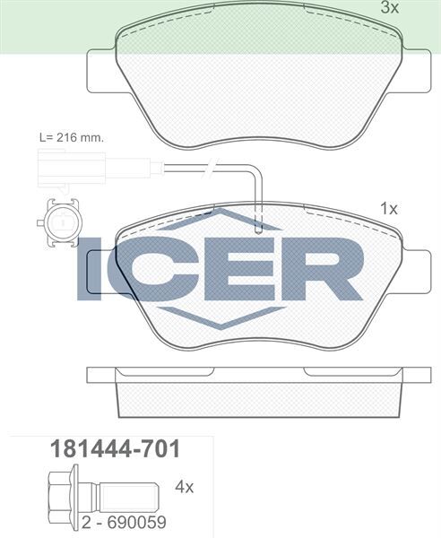 ICER BALATA ON CIFT FISLI FIAT LINEA 1.4 2010-/LINEA 1.6 MJT 2010-/PUNTO EVO 1.3 MJT 2009-2012/ALFA ROMEO MITO 1.6 JTD 2008-/MITO 1.4 T 2008-/CITROEN NEMO 1.3HDI 2007-/BIPPER 1.3 HDI 2008- 1605153