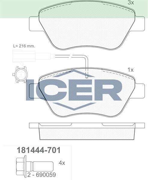 ICER BALATA ON CIFT FISLI FIAT LINEA 1.4 2010-/LINEA 1.6 MJT 2010-/PUNTO EVO 1.3 MJT 2009-2012/ALFA ROMEO MITO 1.6 JTD 2008-/MITO 1.4 T 2008-/CITROEN NEMO 1.3HDI 2007-/BIPPER 1.3 HDI 2008- 1605153