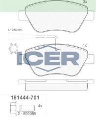 ICER BALATA ON CIFT FISLI FIAT LINEA 1.4 2010-/LINEA 1.6 MJT 2010-/PUNTO EVO 1.3 MJT 2009-2012/ALFA ROMEO MITO 1.6 JTD 2008-/MITO 1.4 T 2008-/CITROEN NEMO 1.3HDI 2007-/BIPPER 1.3 HDI 2008- 1605153