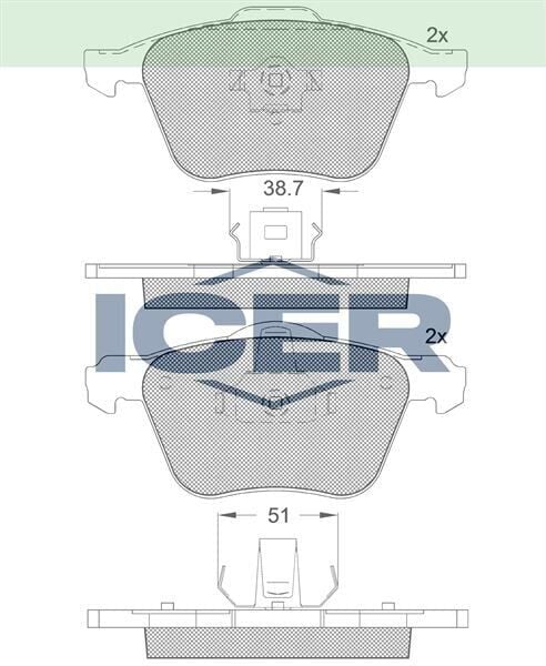 ICER FREN BALATA ON VOLVO XC90 I 2.5 T 2002-2014 / XC90 I 3.2i 2002-2014 / XC90 I D3 2002-2014/ S40 II T5 2004-2012 / S40 II 1.6i 2004-2012 / S40 II 2.0i 2004-2012 / C70 II 2.4i 2006- 274285