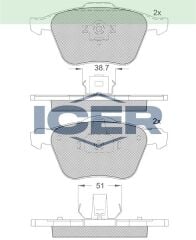 ICER FREN BALATA ON VOLVO XC90 I 2.5 T 2002-2014 / XC90 I 3.2i 2002-2014 / XC90 I D3 2002-2014/ S40 II T5 2004-2012 / S40 II 1.6i 2004-2012 / S40 II 2.0i 2004-2012 / C70 II 2.4i 2006- 274285