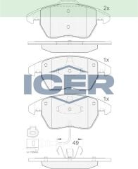 ICER FREN BALATA ON FISLI VW GOLF V 1.4 TSI 2003-2009/JETTA IV 1.6 TDI 2011-/SCIROCCO 1.4 TSI 2008-/CADDY III 2.0 TDI 04-2015/ LEON 1.4 TSI 2005-2012/YETI 1.2 TSI 2009-/ SUPERB 1.9 TDI 2002-2010 1K0698151C