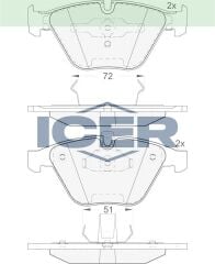 ICER FREN BALATA ON BMW 3 SERISI (E90) 330 Xi 2005-2011/(E92) COUPE 330 D 2005-2011/5 SERISI (E60) 530 D 2003-2010/X1 (E84) 2.0 D 2011-/X1 (E84) 1.6i 2011-/7 SERISI (E65) 730 Li 2001-2009 34111763089