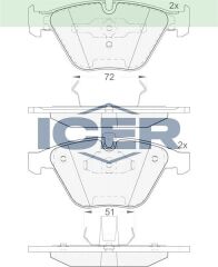 ICER FREN BALATA ON BMW 3 SERISI (E90) 330 Xi 2005-2011/(E92) COUPE 330 D 2005-2011/5 SERISI (E60) 530 D 2003-2010/X1 (E84) 2.0 D 2011-/X1 (E84) 1.6i 2011-/7 SERISI (E65) 730 Li 2001-2009 34111763089