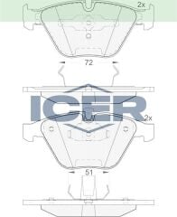 ICER FREN BALATA ON BMW 3 SERISI (E90) 330 Xi 2005-2011/(E92) COUPE 330 D 2005-2011/5 SERISI (E60) 530 D 2003-2010/X1 (E84) 2.0 D 2011-/X1 (E84) 1.6i 2011-/7 SERISI (E65) 730 Li 2001-2009 34111763089