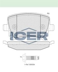 ICER FREN BALATA ARKA GOLF V 1.4 TSI 2003-2009/ CADDY III 2.0 SDI 2004-2015/JETTA III 1.6 FSI 2005-2010/TIGUAN 1.4 TSI 2016-/ PASSAT 1.4 TSI 2005-2008/ A3 1.6 2003-2012/ LEON 1.4 TSI 2005-2012 1K0698451