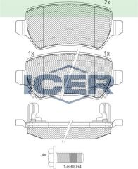 ICER FREN BALATA ARKA IKAZLI OPEL ASTRA H 1.3 CDTI 2004-2010/ ASTRA H 1.6i 2004-2010/ ASTRA G 1.6 16v 1998-2005/ ZAFIRA B 1.9 CDTI 2005-2011/ KIA CEE'D 1.6 CRDI 2012-/HYUNDAI IX20 1.4 CRDI 2010- 1605086