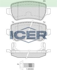 ICER FREN BALATA ARKA IKAZLI OPEL ASTRA H 1.3 CDTI 2004-2010/ ASTRA H 1.6i 2004-2010/ ASTRA G 1.6 16v 1998-2005/ ZAFIRA B 1.9 CDTI 2005-2011/ KIA CEE'D 1.6 CRDI 2012-/HYUNDAI IX20 1.4 CRDI 2010- 1605086