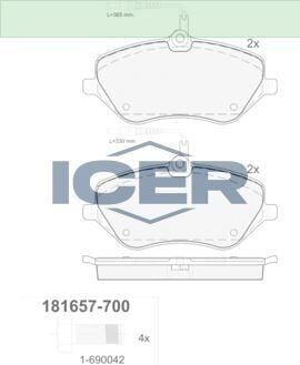 ICER FREN BALATA ON FISLI PEUGEOT 407 (6D) 2.0 HDI 2004-2011 / PEUGEOT 407 (6D) 2.0i 2004-2011 / PEUGEOT 607 (9D,9U) 2.0 HDI 2000- / CITROEN C6 (TD) 3.0 V6 2005- / PEUGEOT 607 (9D,9U) 3.0i 2000- 1611334980