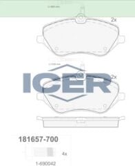 ICER FREN BALATA ON FISLI PEUGEOT 407 (6D) 2.0 HDI 2004-2011 / PEUGEOT 407 (6D) 2.0i 2004-2011 / PEUGEOT 607 (9D,9U) 2.0 HDI 2000- / CITROEN C6 (TD) 3.0 V6 2005- / PEUGEOT 607 (9D,9U) 3.0i 2000- 1611334980