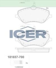 ICER FREN BALATA ON FISLI PEUGEOT 407 (6D) 2.0 HDI 2004-2011 / PEUGEOT 407 (6D) 2.0i 2004-2011 / PEUGEOT 607 (9D,9U) 2.0 HDI 2000- / CITROEN C6 (TD) 3.0 V6 2005- / PEUGEOT 607 (9D,9U) 3.0i 2000- 1611334980