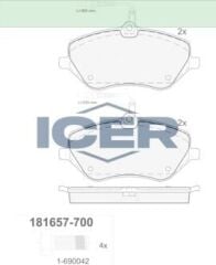 ICER FREN BALATA ON FISLI PEUGEOT 407 (6D) 2.0 HDI 2004-2011 / PEUGEOT 407 (6D) 2.0i 2004-2011 / PEUGEOT 607 (9D,9U) 2.0 HDI 2000- / CITROEN C6 (TD) 3.0 V6 2005- / PEUGEOT 607 (9D,9U) 3.0i 2000- 1611334980
