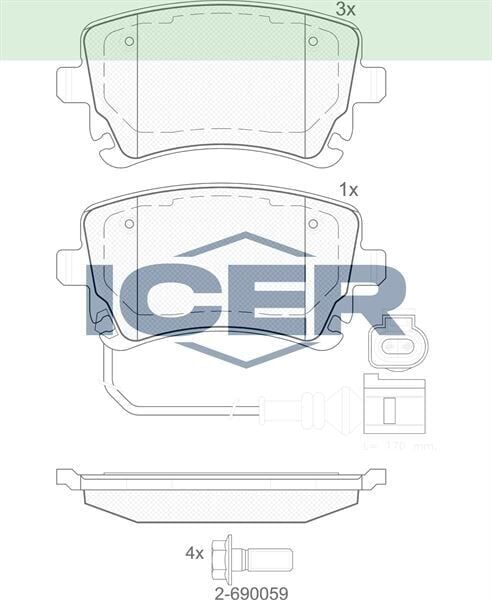 ICER FREN BALATA ARKA FISLI VOLKSWAGEN TRANSPORTER V (7HA,7HH,7EA,7EH) 1.9 TDI 2003-2011/ TRANSPORTER V (7HA,7HH,7EA,7EH) 2.5 TDI 2003-2011 3D0698451