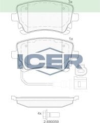 ICER FREN BALATA ARKA FISLI VOLKSWAGEN TRANSPORTER V (7HA,7HH,7EA,7EH) 1.9 TDI 2003-2011/ TRANSPORTER V (7HA,7HH,7EA,7EH) 2.5 TDI 2003-2011 3D0698451