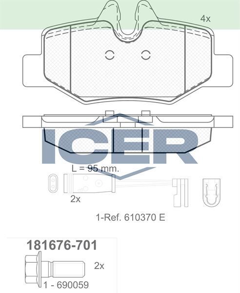 ICER FREN BALATA ARKA FISLI MERCEDES VITO (W639) 115 CDI 2003-2014 / VITO (W639) 110 CDI 2003-2014 / VIANO (W639) 2.2 CDI 2003-2014 / VIANO (W639) 2.0 CDI 03-2014 0004216210