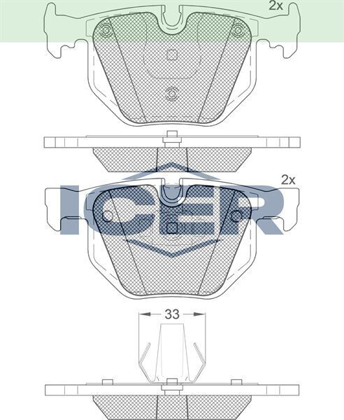 ICER FREN BALATA ARKA BMW X5 (E70) 3.0 SI 2007-2012 / (E70) 3.0 D 2007-2012 / (E70) 4.8i 2007-2012 / (E70) 4.4i 2007-2012 / (E70) 3.5 XD 2007-2012 34211162862