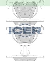 ICER FREN BALATA ARKA BMW X5 (E70) 3.0 SI 2007-2012 / (E70) 3.0 D 2007-2012 / (E70) 4.8i 2007-2012 / (E70) 4.4i 2007-2012 / (E70) 3.5 XD 2007-2012 34211162862