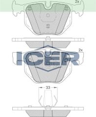 ICER FREN BALATA ARKA BMW X5 (E70) 3.0 SI 2007-2012 / (E70) 3.0 D 2007-2012 / (E70) 4.8i 2007-2012 / (E70) 4.4i 2007-2012 / (E70) 3.5 XD 2007-2012 34211162862