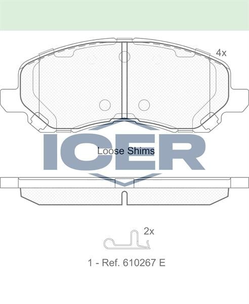 ICER FREN BALATA ON IKAZLI MITSUBISHI LANCER VII 1.6 2003-2007/ LANCER 2.0 2007-/LANCER 1.8 2007-/ ASX 1.6 16 JANT 2010-/ ASX 1.8 4X4 16 JANT 2010-/ JEEP COMPASS 2.0 CRD 2006-/ COMPASS 2.4i 2006- 5191231AA