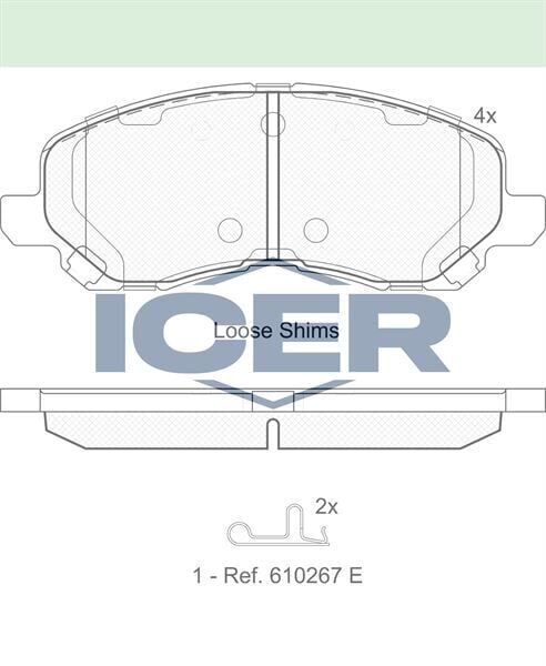 ICER FREN BALATA ON IKAZLI MITSUBISHI LANCER VII 1.6 2003-2007/ LANCER 2.0 2007-/LANCER 1.8 2007-/ ASX 1.6 16 JANT 2010-/ ASX 1.8 4X4 16 JANT 2010-/ JEEP COMPASS 2.0 CRD 2006-/ COMPASS 2.4i 2006- 5191231AA