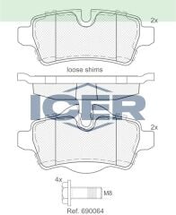 ICER FREN BALATA ARKA MINI CLUBMAN (R55) 1.6 D 2007-/ 1.6 D 2007- / MINI COOPER (R56) 1.6i 2006-2013/ MINI COOPER S (R56) 1.6i 2006-2013 3421289155