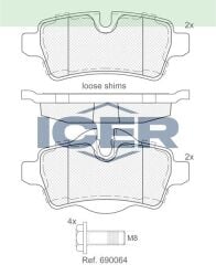 ICER FREN BALATA ARKA MINI CLUBMAN (R55) 1.6 D 2007-/ 1.6 D 2007- / MINI COOPER (R56) 1.6i 2006-2013/ MINI COOPER S (R56) 1.6i 2006-2013 3421289155