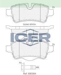 ICER FREN BALATA ARKA MINI CLUBMAN (R55) 1.6 D 2007-/ 1.6 D 2007- / MINI COOPER (R56) 1.6i 2006-2013/ MINI COOPER S (R56) 1.6i 2006-2013 3421289155