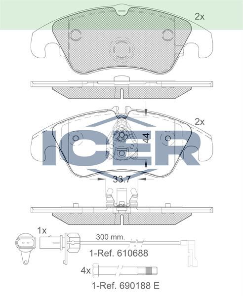 ICER FREN BALATA ON AUDI A5 (8T3) 3.0 TDI 2007-2017/ 3.2 FSI 2007-2017/ 2.0 TFSI 2007-2017/ Q5 (8R) 2.0 TFSI 2008-/ 2.0 TDI 2008-/ A5 (8T3) 1.8 TFSI 2007-2017 / BMW 7 SERISI 730 D 2009-/740 D 2009- 1551486