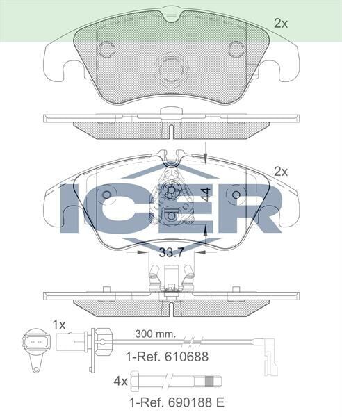 ICER FREN BALATA ON AUDI A5 (8T3) 3.0 TDI 2007-2017/ 3.2 FSI 2007-2017/ 2.0 TFSI 2007-2017/ Q5 (8R) 2.0 TFSI 2008-/ 2.0 TDI 2008-/ A5 (8T3) 1.8 TFSI 2007-2017 / BMW 7 SERISI 730 D 2009-/740 D 2009- 1551486