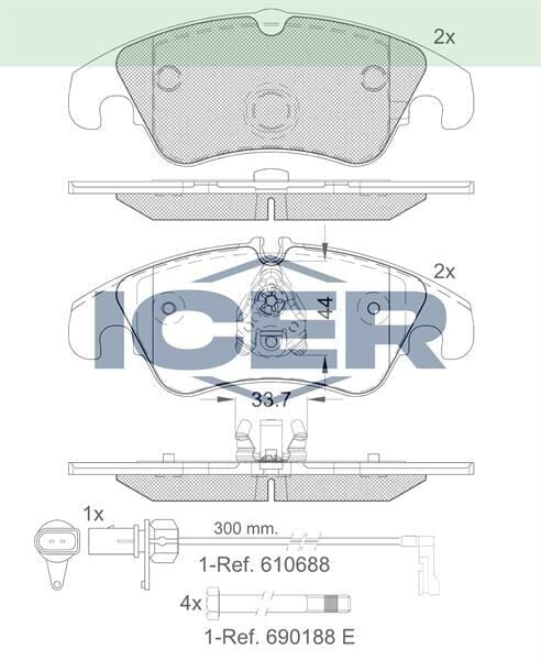 ICER FREN BALATA ON AUDI A5 (8T3) 3.0 TDI 2007-2017/ 3.2 FSI 2007-2017/ 2.0 TFSI 2007-2017/ Q5 (8R) 2.0 TFSI 2008-/ 2.0 TDI 2008-/ A5 (8T3) 1.8 TFSI 2007-2017 / BMW 7 SERISI 730 D 2009-/740 D 2009- 1551486