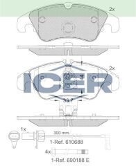 ICER FREN BALATA ON AUDI A5 (8T3) 3.0 TDI 2007-2017/ 3.2 FSI 2007-2017/ 2.0 TFSI 2007-2017/ Q5 (8R) 2.0 TFSI 2008-/ 2.0 TDI 2008-/ A5 (8T3) 1.8 TFSI 2007-2017 / BMW 7 SERISI 730 D 2009-/740 D 2009- 1551486