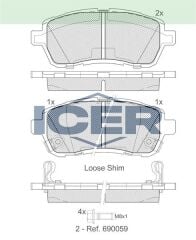 ICER FREN BALATA ON FORD FIESTA VI 2008-2017 / DAIHATSU MATERIA 2006-/ SIRION 2005-/ MAZDA 2 1.5i 2007-2015 / SUZUKI BALENO 2016-/ SWIFT IV-V 2010- 04465B1120