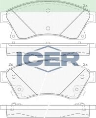 ICER FREN BALATA ON IKAZLI OPEL ASTRA J 1.3 CDTI 15 JANT 19.00mm 2009-2016 / 1.4i 2009-2016 /1.6i 2009-2016/CRUZE (J300) 1.6 2009-2014 /CRUZE (J305) 1.6 2011-2014/AVEO (T300) 1.2 16v 2011-2014 13374966