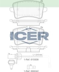 ICER .BALATA ARKA FISLI AUDI A6 (4G2,C7) 2.0 TFSI 2010-/ 3.0 TDI 2010-/ 2.0 TDI 2010-/ A7 (4GA) 2.8 FSI 2010-/ 3.0 TDI 2010-/ A8 (4H_) 3.0 TFSI 2009-/ 3.0 TDI 2009-/ PORSCHE MACAN (95B) 2.0 2014- 4G0698451H