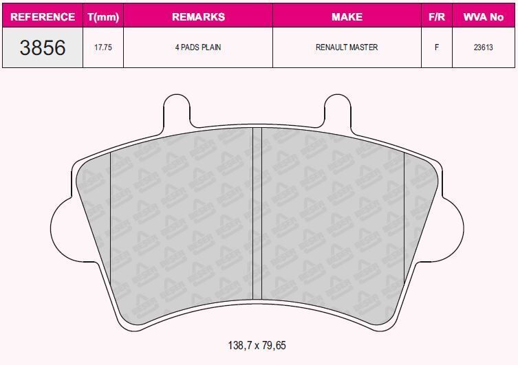 BEŞER FREN BALATA ON RENAULT MASTER II (FD) 2.5 DCI 1998-2010 / MASTER II (FD) 1.9 DCI 1998-2010 / MASTER II (FD) 1.9 DTI 1998-2010 / OPEL MOVANO A 1.9 DTI 2001-2010 / MOVANO A 2.5 DTI 2001-2010 7701206727
