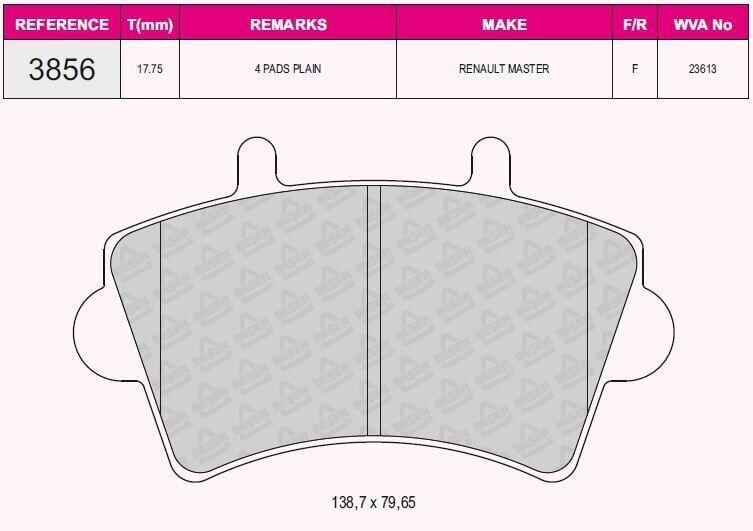 BEŞER FREN BALATA ON RENAULT MASTER II (FD) 2.5 DCI 1998-2010 / MASTER II (FD) 1.9 DCI 1998-2010 / MASTER II (FD) 1.9 DTI 1998-2010 / OPEL MOVANO A 1.9 DTI 2001-2010 / MOVANO A 2.5 DTI 2001-2010 7701206727