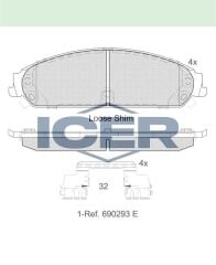ICER FREN BALATA ON IKAZLI CHRYSLER 300C 2004-/LANCIA THEMA (LX) 3.0 2011-2014/DODGE CHALLENGER COUPE 2008- 05142558AA
