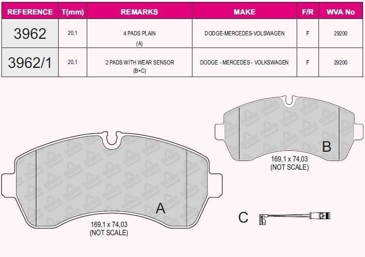 BEŞER FREN BALATA ON FISLI VW CRAFTER CIFT TEKER 2006-2018 / MERCEDES SPRINTER CIFT TEKER 2006-2018 / MERCEDES SPRINTER TEK TEKER 2018- / MERCEDES SPRINTER CIFT TEKER 2018- 2E0698151G